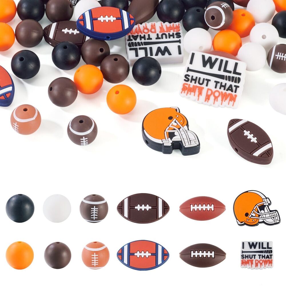 5740 60Pcs Rugby Sport Silicone Focal Beads for Pens 15mm Round Chunky